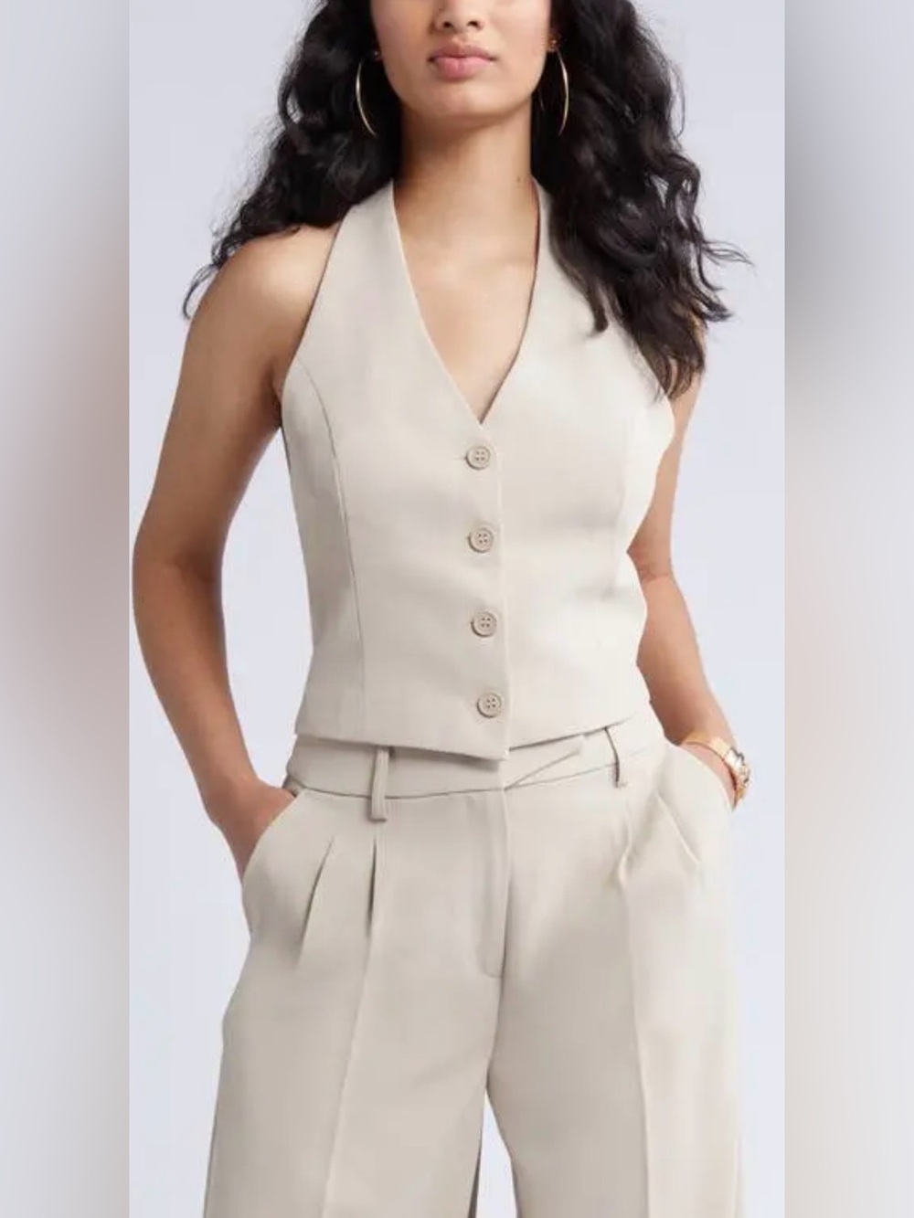 Open Edit Halter top Vest In Tan Oxford